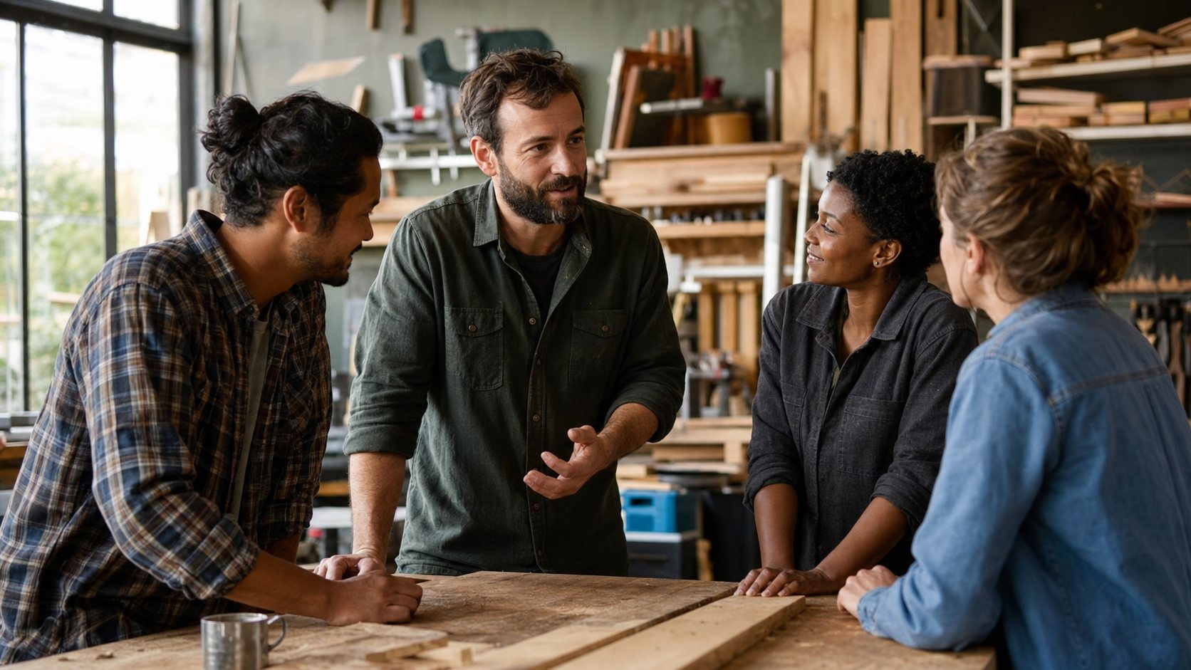 A local business team in a working shop