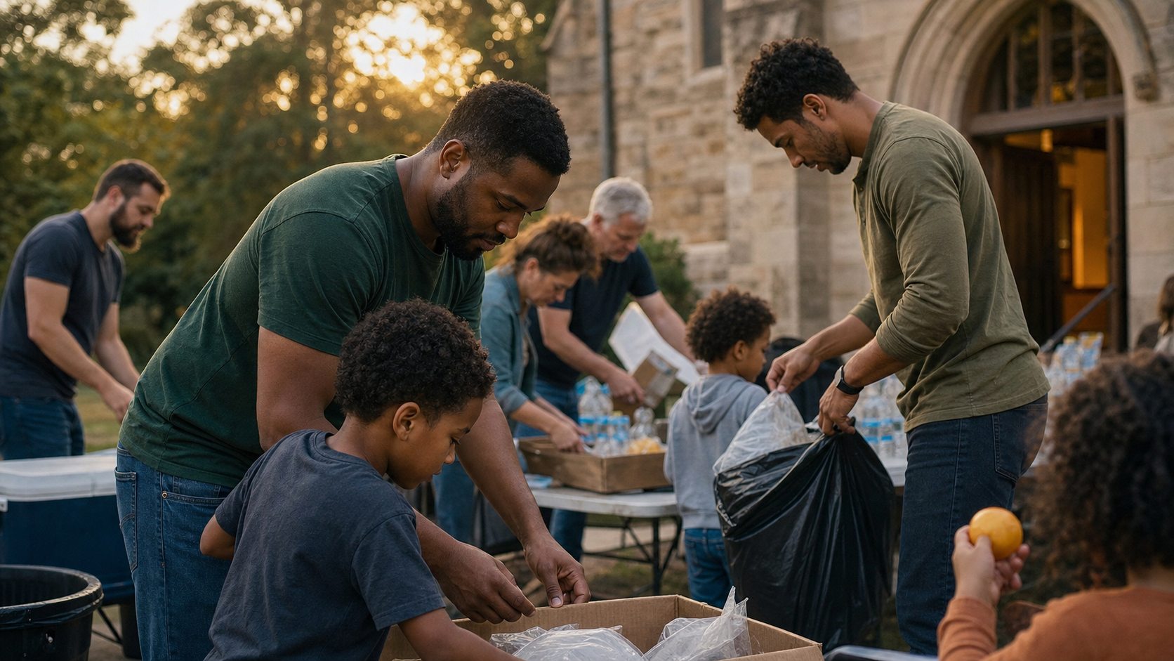 Community volunteers preparing resources together
